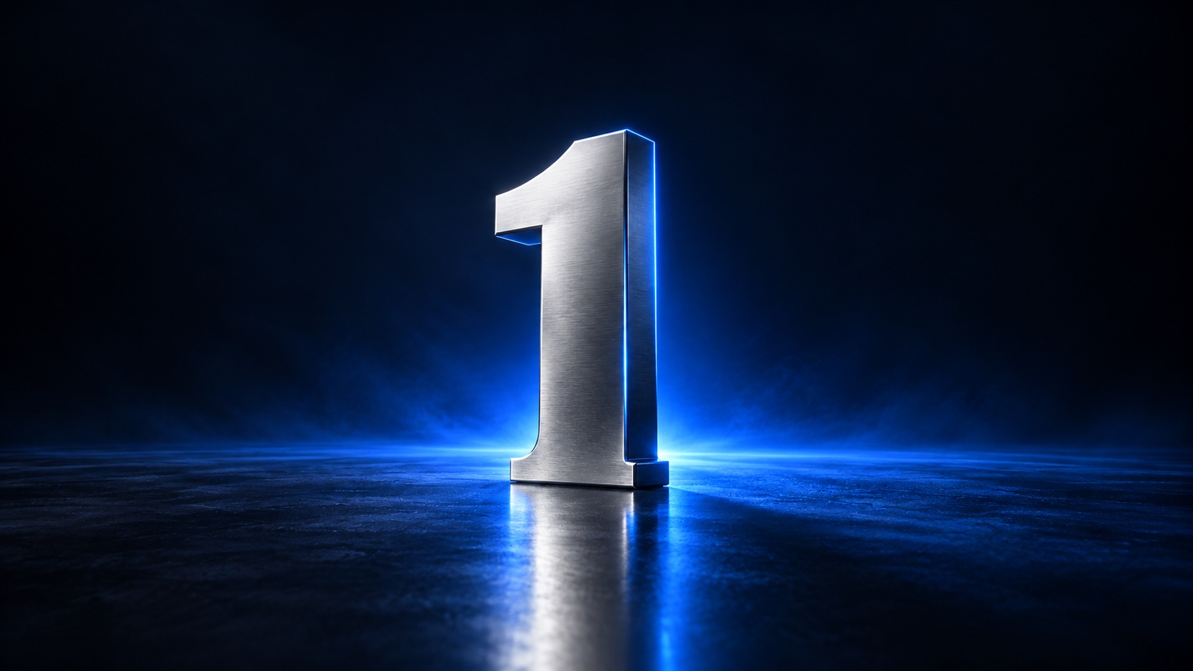 A sculpted silver number 1 illuminated in FutPrint blue